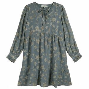 Loft Tiered Ruffle Dress Grey & Gold Size Large